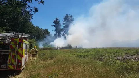 Suffolk Police Fire crews tackling fires in the west of Suffolk