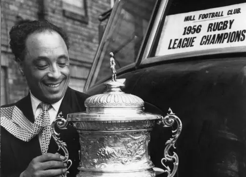 Hull FC Roy Francis and the championship trophy, won with Hull in 1956