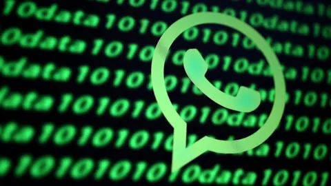 Reuters WhatsApp logo and green binary code