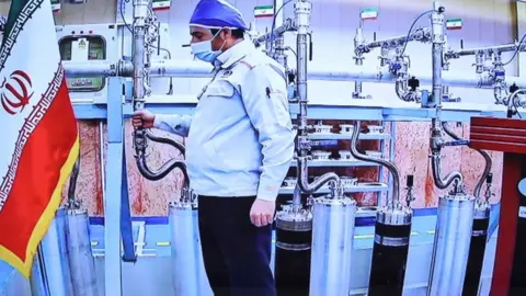 EPA An Iranian government handout showing work at the Natanz nuclear facility