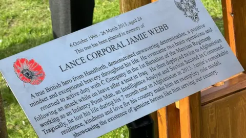 Luke Webb The plaque unveiled in Jamie Webb's memory.