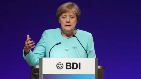 Getty Images German Chancellor Angela Merkel addressing BDI, 20 Jun 17