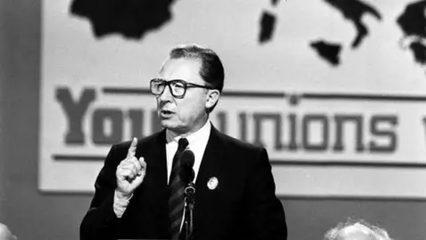 PA Media Jacques Delors addresses the TUC in 1988