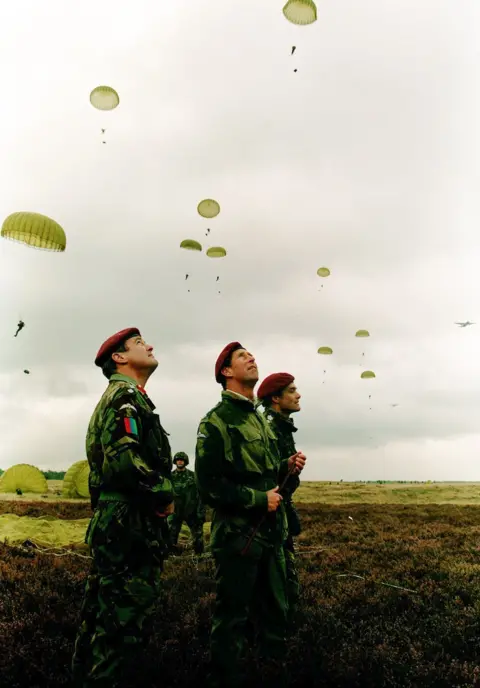 PA Prince of Wales watching as British paratroopers fall during the drop on Ginkel Heath