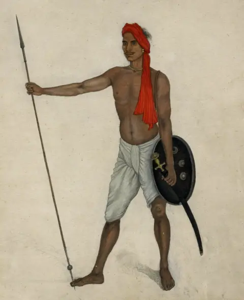 BBC Indian trooper holding a spear by Ghulam Ali Khan, 1815-186