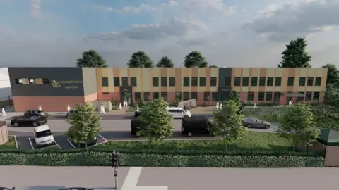 Bowmer & Kirkland 3d artist sketch of the long two-storey building