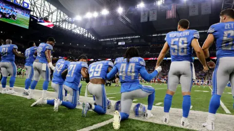 Getty Images Detroit Lions in protest