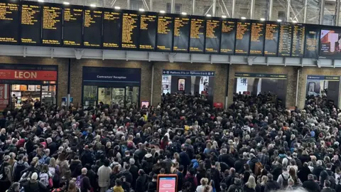 Huge crowds gathered at King's Cross station as cancellations left passengers stranded