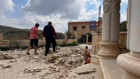 Damaged buildings in Dhayra, Lebanon