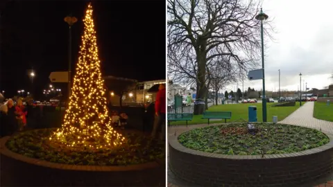 Steven Goodrum Connah's Quay's tree before and after it was attacked by vandals