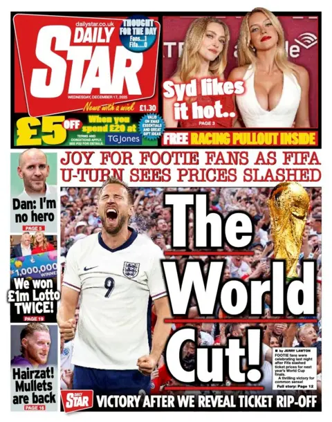 The headline on the front page of the Daily Star reads: "The World Cut".
