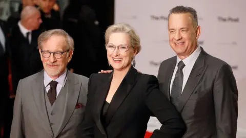 Getty Images Stephen Spielberg, Meryl Streep and Tom Hanks