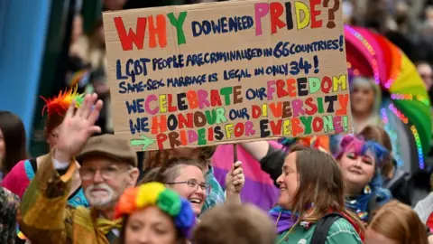 Shrewsbury Pride Signs in the parade