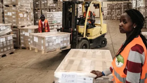 AFP Ballot boxes being stacked up in Nairobi warehouse