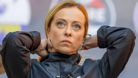 Getty Images The leader of Fratelli d'Italia, Giorgia Meloni in Rieti. Meloni in Rieti to conclude the election campaign of the mayoral candidate of the Centre-Right party Daniele Sinibaldi. In Rieti, Italy, on 10 June, 2022