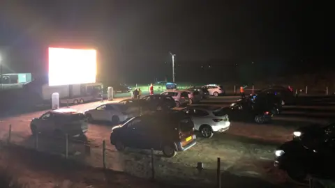 A drive-in cinema has been set up to show old pantomimes in south Wales