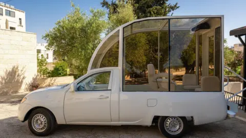 The Vehicle of Hope, a popemobile converted into a mobile clinic, in Bethlehem, in the occupied West Bank