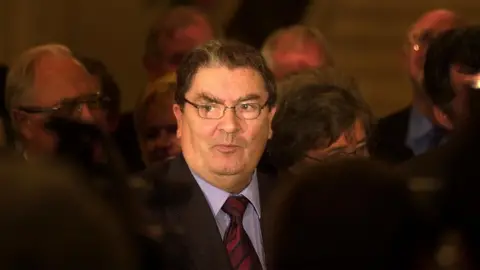 Pacemaker John Hume after announcing he was quitting as leader of the SDLP in 2001
