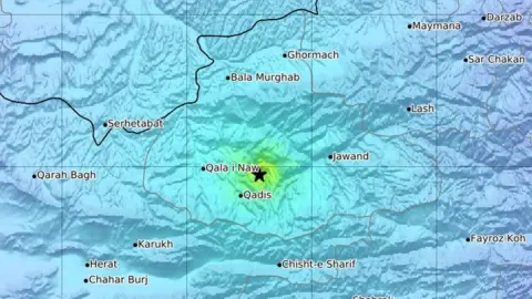USGS HANDOUT Map of the second quake's location from the US Geological Society