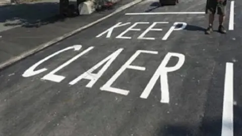 Manx Radio Spelling error on road marking