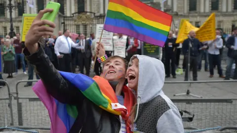 Getty Images Gay rights campaigners at Belfast Pride 2017