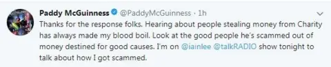 Paddy McGuinness/ Twitter McGuinness tweet about scam