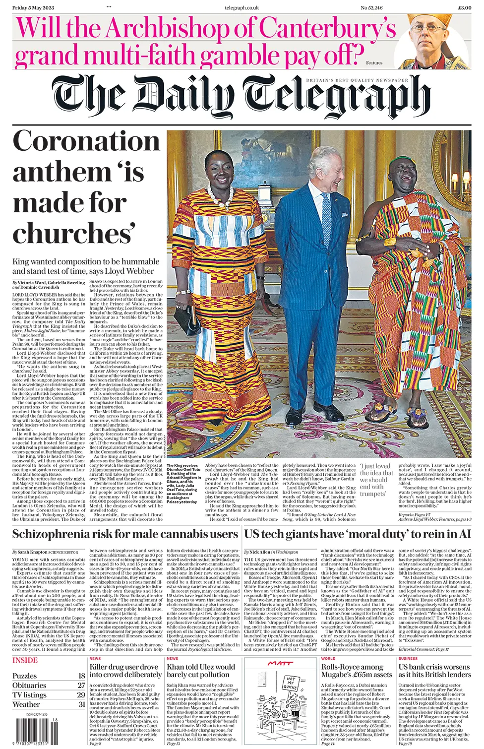 The headline in the Telegraph reads: "Coronation anthem 'is made for churches'"