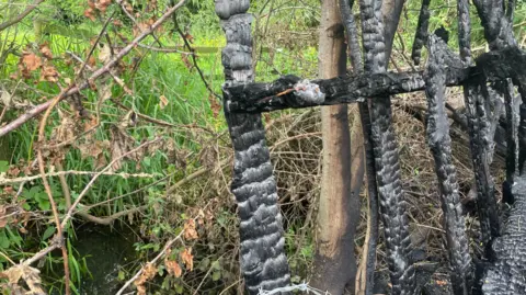 A fence which set alight during the fire