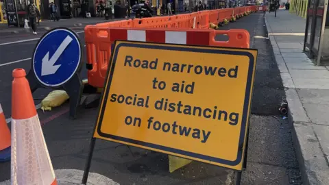 Temporary walking infrastructure set up on British roads during the coronavirus lockdown