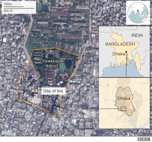 Map showing Chawkbazar district in Dhaka