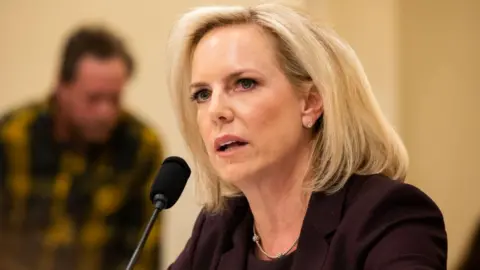 Getty Images Kirstjen Nielsen testifies to Congress on 6 March 2019