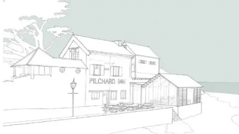 Burgh Island Hotel  A sketch of the Pilchard Inn