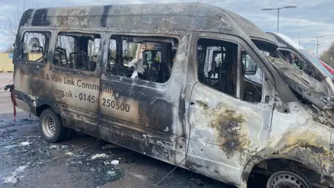 Burnt-out minibus in Bristol