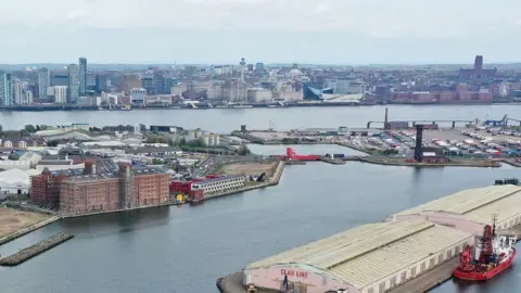 Getty Images An aerial view shows Birkenhead Docks, including Wirral Waters