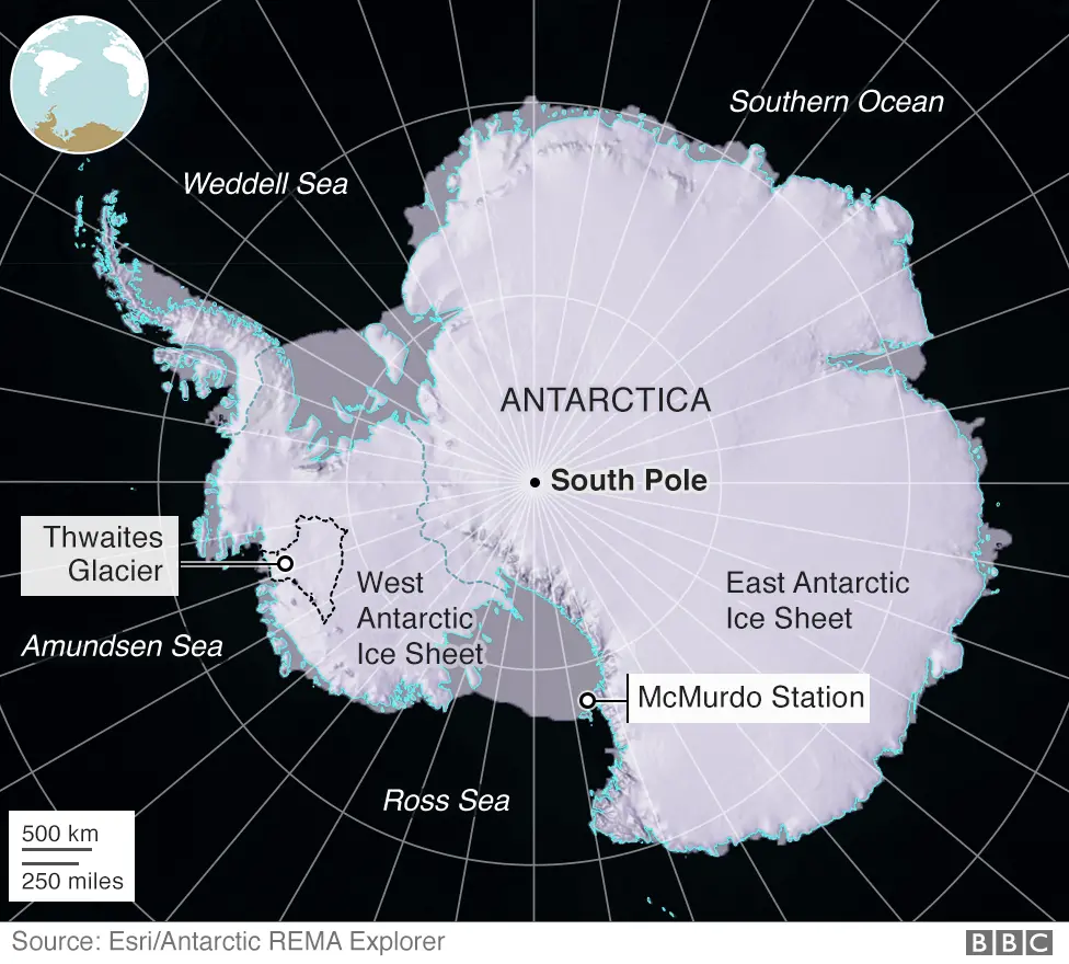 BBC Map of key locations on Antarctica