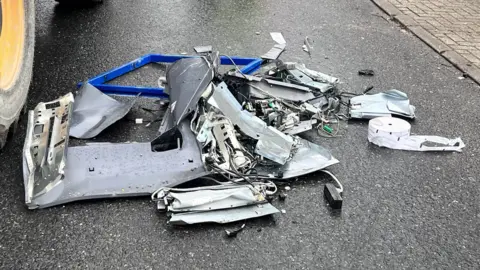 Qays Najm/BBC Remains of a cash machine on a road after a ram-raid at the Nationwide branch in Newmarket