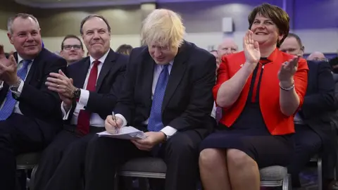 PAcemaker Boris Johnson MP and Party Leader Arlene Foster pictured at the 2018 DUP Annual Conference at the Crown Plaza hotel in Belfast, Northern Ireland