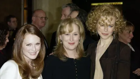 Getty Images Julianne Moore, Meryl Streep and Nicole Kidman, pictured left to right, at the premiere of The Hours in California