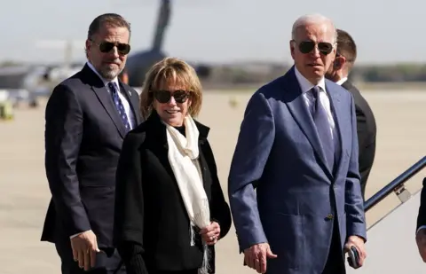 Getty Images Hunter Biden, Valerie Biden and Joe Biden board Air Force One in Maryland