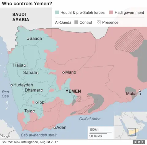 Map showing who controls territory in Yemen