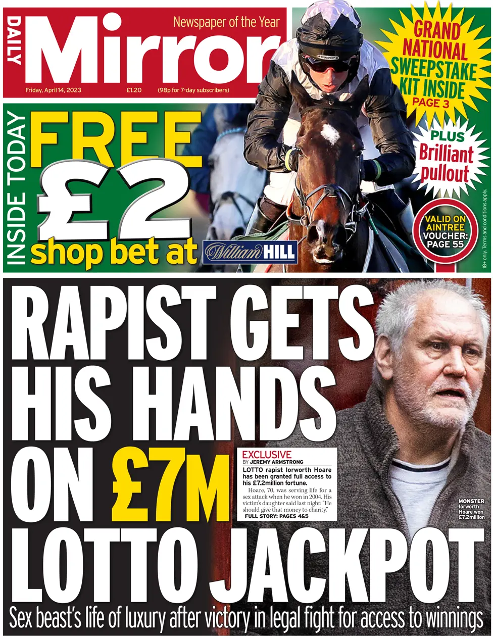 Daily Mirror front, 14 April 2023