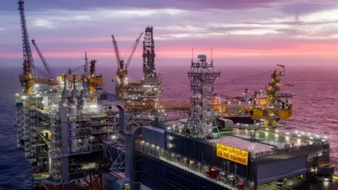 Getty Images The field centre of the Johan Sverdrup oil field in the North Sea west of Stavanger, Norway, is pictured on January 7, 2020