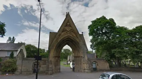 Google The entrance to All Saints Cemetery in Jesmond