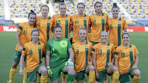 Getty Images The Matildas pose for a team photo in 2014