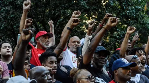 Reuters People participate in a protest against the NFL and in support of Colin Kaepernick in New York