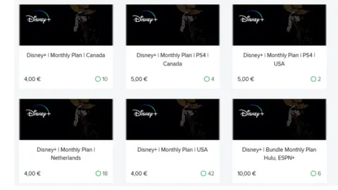 Ads on the dark web for stolen Disney+ accounts