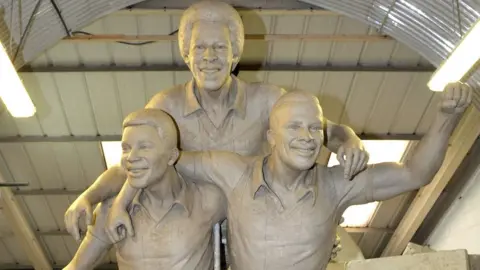 Sandwell Council Clay model of statue of Laurie Cunningham, Brendon Batson and Cyrille Regis