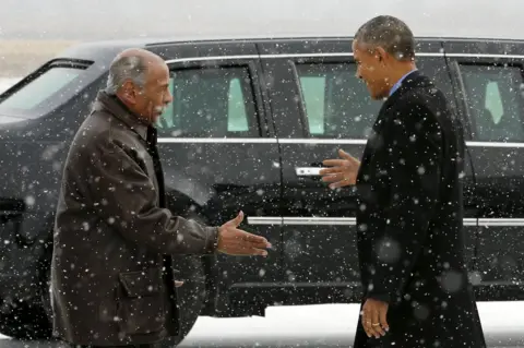 Reuters John Conyers (D-MI) (L) greets President Barack Obama as he arrives aboard Air Force One at Detroit Metropolitan Wayne County Airport in Detroit, Michigan January 20, 2016.