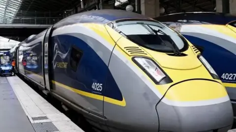 A Eurostar train in a station