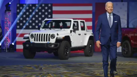 Getty Images Biden at the 2022 Detroit car show